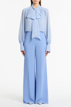 POWDER BLUE GEORGETTE BOW FRONT BLOUSE