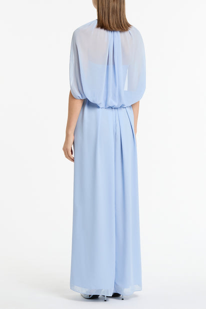 POWDER BLUE GEORGETTE HALTER CAPE GOWN
