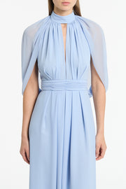 POWDER BLUE GEORGETTE HALTER CAPE GOWN