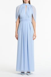 POWDER BLUE GEORGETTE HALTER CAPE GOWN