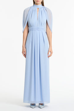 POWDER BLUE GEORGETTE HALTER CAPE GOWN