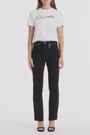 WASHED BLACK DENIM STRAIGHT LEG PANT