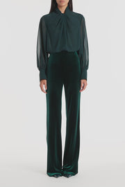 HUNTER GREEN GEORGETTE TWIST NECK TOP