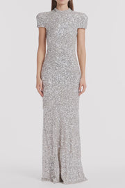 IVORY CRUSHED SEQUIN RAGLAN SLEEVE GOWN