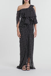 BLACK C SPOT SILK GGT BOW GOWN