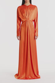 CLEMENTINE SATIN ACETATE DRAPED SOFT SLEEVE DRESS