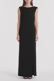 BLACK CREPE FRONT SPLIT GOWN