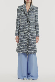 ROYAL METALLIC CHECK TWEED FRINGED COAT