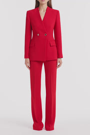 RED CREPE PINTUCK FLARED PANT