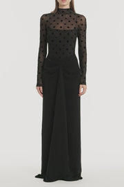 BLACK MESH SPOT CONTRAST GOWN