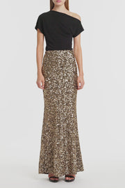 BRONZE CRUSHED SEQUIN COLUMN SKIRT