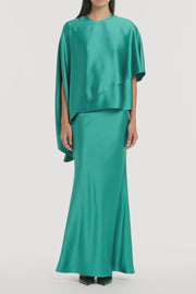 VIRIDIAN LUSTRE SATIN ASYMMETRIC DRAPE TOP