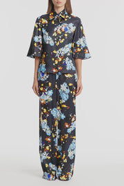 MIDNIGHT BOTANICA VISCOSE TWILL FLUTED SLEEVE SHIRT