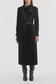 BLACK BURNISHED METALLIC PLISSE DRESS