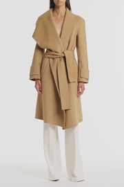 CAMEL WOOL DRAPE FRONT COAT