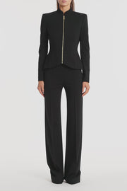 BLACK PONTE ZIP FRONT JACKET