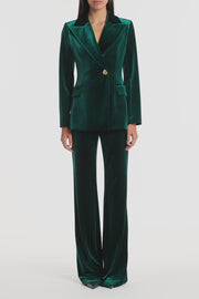 HUNTER GREEN VELVET LONGLINE JACKET