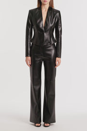 BLACK FAUX LEATHER WIDE LEG PANT