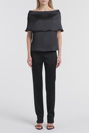 BLACK SATIN OFF SHOULDER TOP