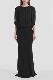 BLACK GEORGETTE GATHERED CAPELET TOP