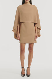 CINNAMON CREPE CAPE MINI DRESS