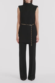 BLACK CREPE FOLDED COLLAR TUNIC