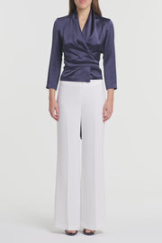 MIDNIGHT SATIN WRAP TOP