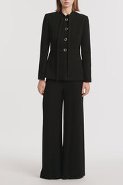 BLACK CREPE TIE NECK JACKET
