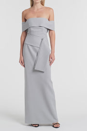 SILVER CREPE LA BANDA OFF SHOULDER GOWN