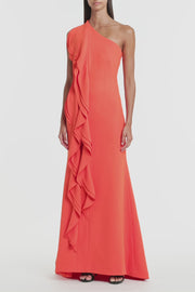 TANGERINE CREPE ONE SHOULDER PETAL GOWN
