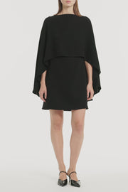 BLACK CREPE CAPE MINI DRESS