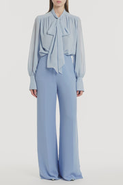 POWDER BLUE GEORGETTE BOW FRONT BLOUSE