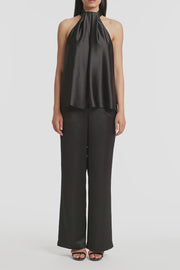 BLACK LUSTRE SATIN ELASTIC PANT