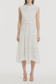 IVORY LACE BRODERIE MIDI DRESS