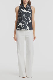 CELESTIAL PETALS LINEN FOLDED COLLAR TOP
