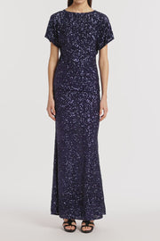 MIDNIGHT CRUSHED SEQUIN COLUMN SKIRT