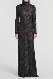 BLACK CRUSHED SEQUIN SKIVVY GOWN