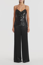 BLACK CASCADE SEQUIN THIN STRAP TOP