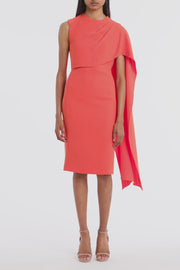 TANGERINE CREPE CASCADE DRESS