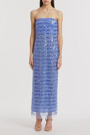 PACIFIC BLUE LINEAR SEQUIN STRAPLESS GOWN