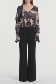 BLACK SCENICA GEORGETTE FLUTED BLOUSE