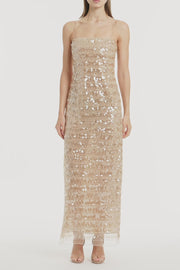 PALE GOLD LINEAR SEQUIN GOWN
