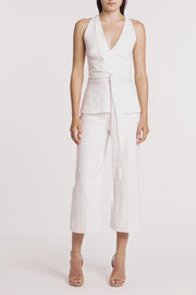 IVORY LINEN PANT WAISTED CROP PANT