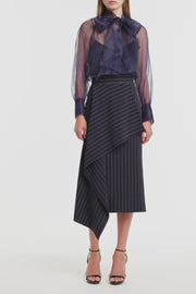 NAVY PINSTRIPE ASYMMETRIC SKIRT