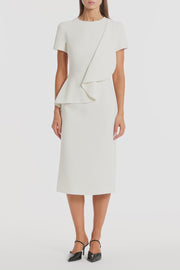 IVORY CREPE DRAPE PEPLUM MIDI DRESS