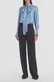 STEEL BLUE SILK RIBBON COLLAR SHIRT