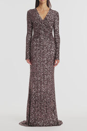COPPER SEQUIN TWIST FRONT GOWN
