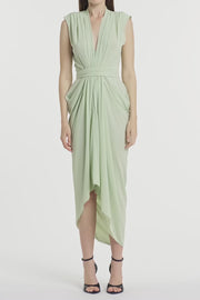 PERIDOT GEORGETTE SLEEVELESS WATERFALL DRESS
