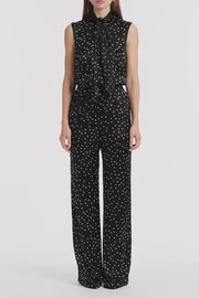 PINSPOT SILK BURNOUT TIE FRONT SLEEVELESS TOP