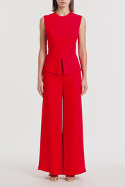 RED CREPE PEPLUM TOP